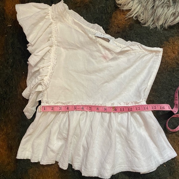 IRO NWT France white linen one shoulder ruffle shirt top peplum asymmetric 38 M - Picture 8 of 11